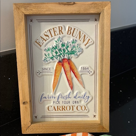 NWT Farm Fresh Easter Bunny Carrot Sign & 3 Orange Gingham Checked Carrots - Picture 3 of 10